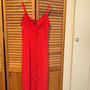 Red Midi Button-Up Topshop Dress